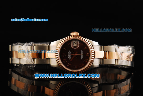 Rolex Datejust Automatic Movement Brown Dial with Rose Gold Bezel and Two Tone Strap-Lady Model - Click Image to Close